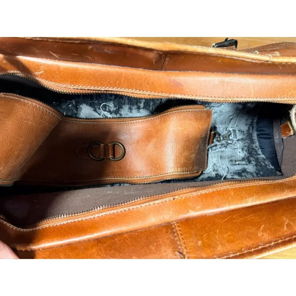 Vintage Brown Leather Small Dog Pet Carrier Bag Travel Tote Ventilated 18